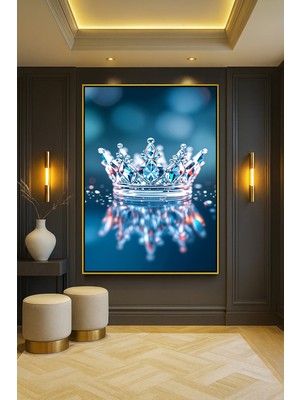 Wallivo Kristal Taç ve Yansıması Bronz Metal Çerçeveli Kanvas Tablo