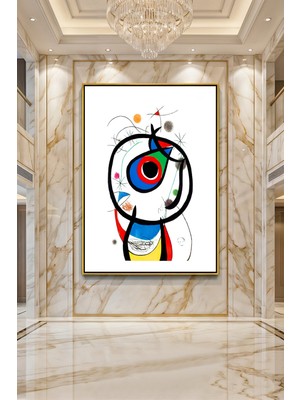 Wallivo Joan Miro Renkli Soyut Figür Gold Metal Çerçeveli Kanvas Tablo