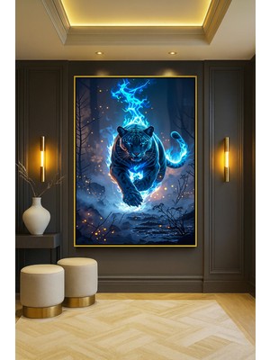 Wallivo Manipülatif Jaguar Model 1 Evcil Hayvan Temalı Bronz Metal Çerçeveli Kanvas Tablo