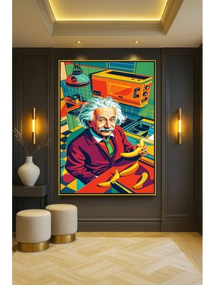 Wallivo Einstein Pop Art Temalı Gold Metal Çerçeveli Kanvas Tablo