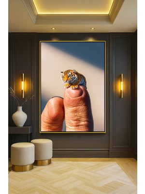 Wallivo Bebek Oyuncak Model 6 Parmakta Sevimli Kaplan Çocuk Gümüş Metal Çerçeveli Kanvas Tablo