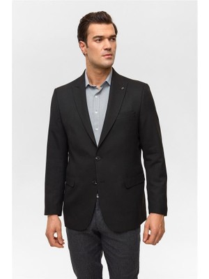 Süvari Siyah Regular Desenli Mono Yaka 6 Drop Ceket