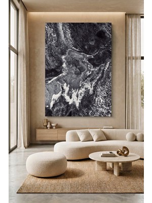 Wallivo Kozmik Manzarayı Andıran Siyah Beyaz Dokulu Detaylı Soyut Kanvas Tablo