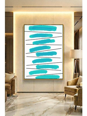 Wallivo Turkuazın Ahengi Modern Stil Gold Metal Çerçeveli Kanvas Tablo