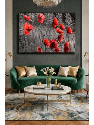 Wallivo Karanlık Temada Açan Kırmızı Çiçekler - Gotik ve Modern Kanvas Tablo
