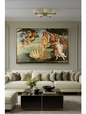 Wallivo Sandro Botticelli'nin Ikonik Başyapıtı Venüs'ün Doğuşu Rönesans Gold Metal Çerçeveli Kanvas Tablo