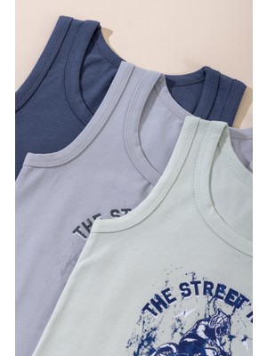 Baykar Erkek Çocuk Pamuklu Bisiklet Yaka Baskılı Atlet Tişört 3'lü Paket 2548 Renkli