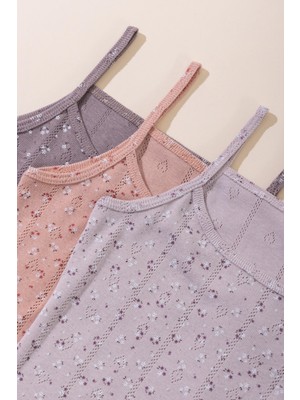 Baykar Kız Çocuk Pamuklu Ince Ip Askılı Renkli Baskılı Klasik Atlet 3lü Paket 4782 Renkli