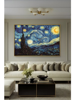 Wallivo Vincent Van Gogh Yıldızlı Gece Efsanevi Sanat Eseri Bronz Metal Çerçeveli Kanvas Tablo