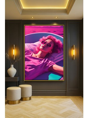 Wallivo Retrowave Vogue - Pop Art Estetik Kadın Bronz Metal Çerçeveli Kanvas Tablo