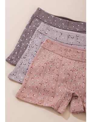 Baykar Kız Çocuk Pamuklu Renkli Baskılı Likralı Boxer Şort 3'lü Paket 5785 Renkli