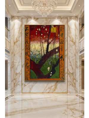 Wallivo Vincent Van Gogh Japon Bahçesinde Çiçek Açan Erik Ağacı Gold Metal Çerçeveli Kanvas Tablo