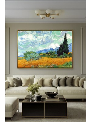 Wallivo Vincent Van Gogh'un Selvili Buğday Tarlası Post-Empresyonist Siyah Metal Çerçeveli Kanvas Tablo