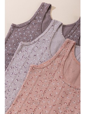 Baykar Kız Çocuk Pamuklu Kalın Askılı Renkli Baskılı Klasik Atlet 3'lü Paket 4784 Renkli