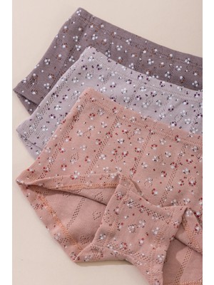 Baykar Kız Çocuk Pamuklu Renkli Baskılı Likralı Boxer 3'lü Paket 5784 Renkli