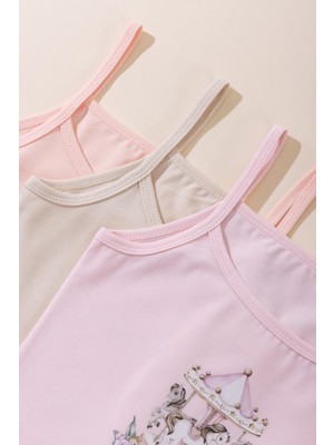 Baykar Kız Çocuk Pamuklu Ince Ip Askılı Renkli Baskılı Klasik Atlet 3lü Paket 4700 Renkli