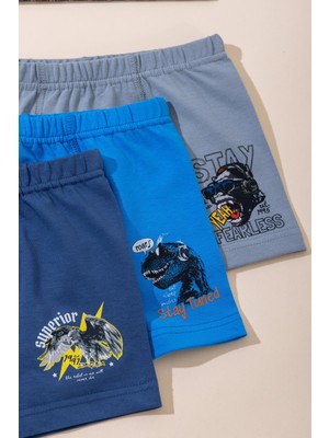 Baykar Erkek Çocuk Pamuklu Baskılı Rahat Kesim Likralı Boxer 3'lü Paket 3568 Renkli