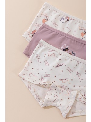 Baykar Kız Çocuk Pamuklu Renkli Baskılı Likralı Boxer 3'lü Paket 5792 Renkli