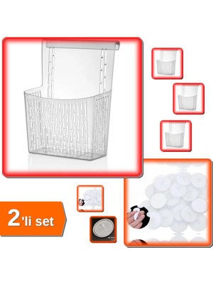 Hereveoyuncak Dolap Kapağına Asılabilen Deterjan Organizeri Şeffaf + 20 Adet Şeffaf Disk Yapışkan 3 cm - 2li Set