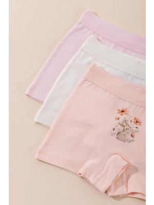 Baykar Kız Çocuk Pamuklu Renkli Baskılı Likralı Boxer Şort 3'lü PAKET 5711 Renkli