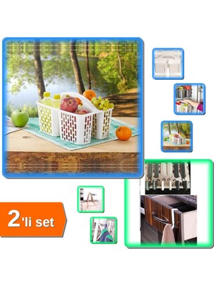 Hereveoyuncak Buzdolabı Düzenleyici Sepet Beyaz + 6 Adet Çekmece Havluppan Askısı - 2li Set A4A4L3