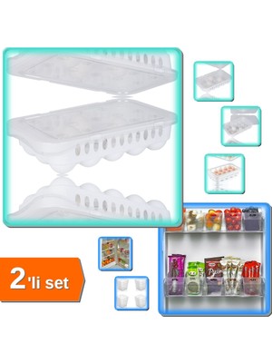 Hereveoyuncak Kapaklı 15 Bölmeli Hijyenik Yumurta Saklama Kabı + 6 Adet Mini Düzenleyici Kutu - 2li Set M1Y0X2
