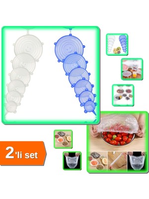 Hereveoyuncak Tazeliği Koruyan 6 Adet Silikon Kapak + 100 Adet Lastikli Tencere ve Tabak Bonesi - 2li Set H4E4V2