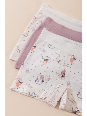 Baykar Kız Çocuk Pamuklu Renkli Baskılı Likralı Boxer Şort 3'lü Paket 5793 Renkli