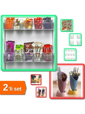 Hereveoyuncak 6 Adet Buzdolabı Içi Mini Düzenleyici Kutu + Lale Figürlü Tezgah Üstü Kaşıklık Seti - 2li Set V9A2A7