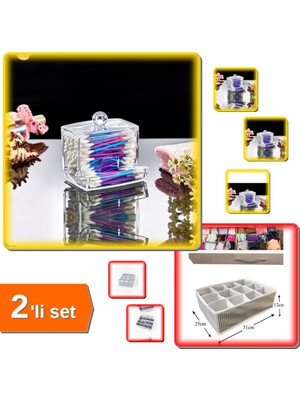 Hereveoyuncak Kulak Çubuğu Organizeri + 12 Bölmeli Çok Amaçlı Pratik Çekmece Düzenleyici Organizer - 2li Set Z8K1U