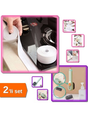 Hereveoyuncak Su Sızdırmaz Bant Lavabo Küvet Kenar + Deterjan Hazneli Süet Bot Temizleme Fırçası - 2li Set Q5F9Y4