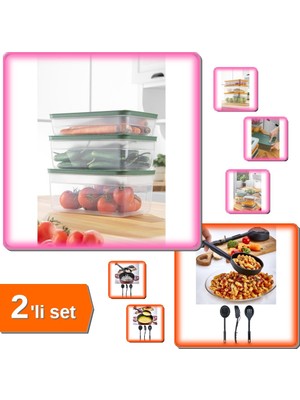 Hereveoyuncak Isıya Dayanıklı 3 In 1 Servis + Tupper Model Vakumlu Mikrodalga Saklama Kabı 5lt - 2li Set Z2H9V8