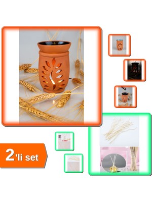 Hereveoyuncak 3 Adet Dalgalı Rattan Difüzör Çubuk + Yaprak Model Buhurdanlık Tütsülük - 2li Set F4CSZ4