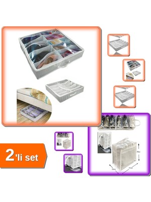 Hereveoyuncak 12 Bölmeli Ayakkabı Saklama Çantası + Katlanabilir Ayakkabı Taşıma Çantası Çizgili - 2li Set C3P7T8