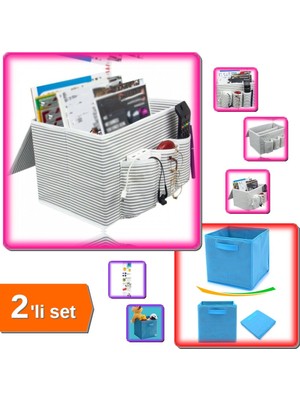 Hereveoyuncak Pratik Başucu Düzenleyici + Çok Amaçlı Dolap Içi Düzenleyici Kutu - Mavi - 2li Set D2F0M2