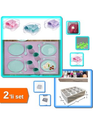 Hereveoyuncak 6 Kişilik Çantalı Piknik Seti + 12 Bölmeli Pratik Çekmece Düzenleyici Organizer - 2li Set N5U9Q5