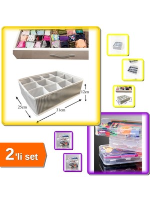 Hereveoyuncak Hobi Kutusu Iki Katlı + Pratik 12 Bölmeli Çekmece Düzenleyici Organizer - 2li Set W8X1P0