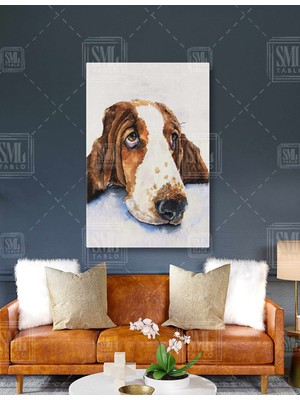 SML Tablo Base Sevimli Köpek Yüzü Uykulu Basset Hound Irkı Dikey Kanvas Tablo
