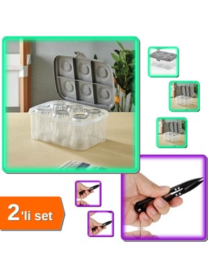 Hereveoyuncak Bardak Taşıma Kutusu Şeffaf 6 Bardak + Yaylı Metal Balıkçı Makası - 2li Set A1B7X3