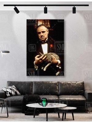 SML Tablo Don Carleone ve Kedisi Godfather Baba Filmi Dikey Kanvas Tablo