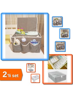 Hereveoyuncak 5 Bölmeli Bebek Beşik Başucu Düzenleyici + 8 Bölmeli Akordiyon Çekmece Düzenleyici - 2li Set U3W1M9