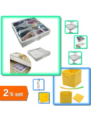 Hereveoyuncak 12 Bölmeli Ayakkabı Saklama Hurcu Siyah Beyaz + Çok Amaçlı Sarı Düzenleyici Kutu - 2li Set E4D8R5