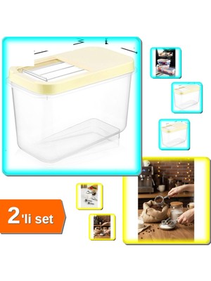 Hereveoyuncak Erzak Saklama Kabı 7.5 Lt Bakliyat Un Şeker Saklama Kabı + 3 Adet Ölçü Kaşığı - 2li Set E6X1B3