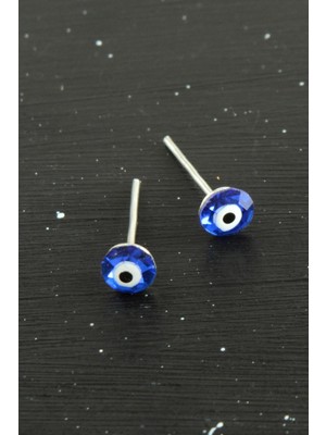 Kristal Taşlı Nazar Mineli Minik Küpe 0,4 mm