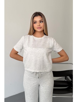 Giysa Kadın Kısa Kollu 3ip Basic Sweatshirt Gri - MS0001429