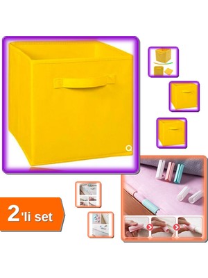 Hereveoyuncak Çok Amaçlı Dolap Içi Düzenleyici Kutu Sarı + 12 Adet Nevresim Örtü Klipsi - 2li Set W1Z7M6