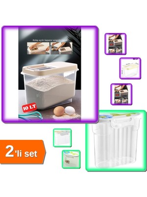 Hereveoyuncak Pratik 10 Lt Sürgülü Erzak Kabı + 1,7 Lt Papatya Saklama Kabı - 2li Set Y6K9D3