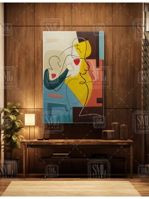 SML Tablo Picasso Çizgisel Kadın Mid Century Modern Dekor Dikey Kanvas Tablo