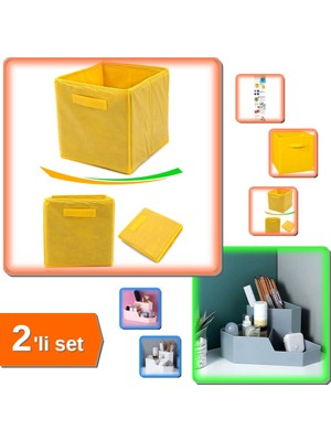 Hereveoyuncak Sarı Çok Amaçlı Sarı Düzenleyici Kutu + Masaüstü Köşe Düzenleyici Makyaj Organizer - 2li Set F3K1V4