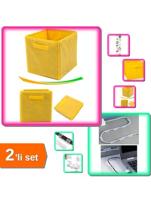 Hereveoyuncak Sarı Çok Amaçlı Dolap Içi Düzenleyici Kutu + Kablo Sabitleyici Klipsler 20 Adet - 2li Set Z4V1D9